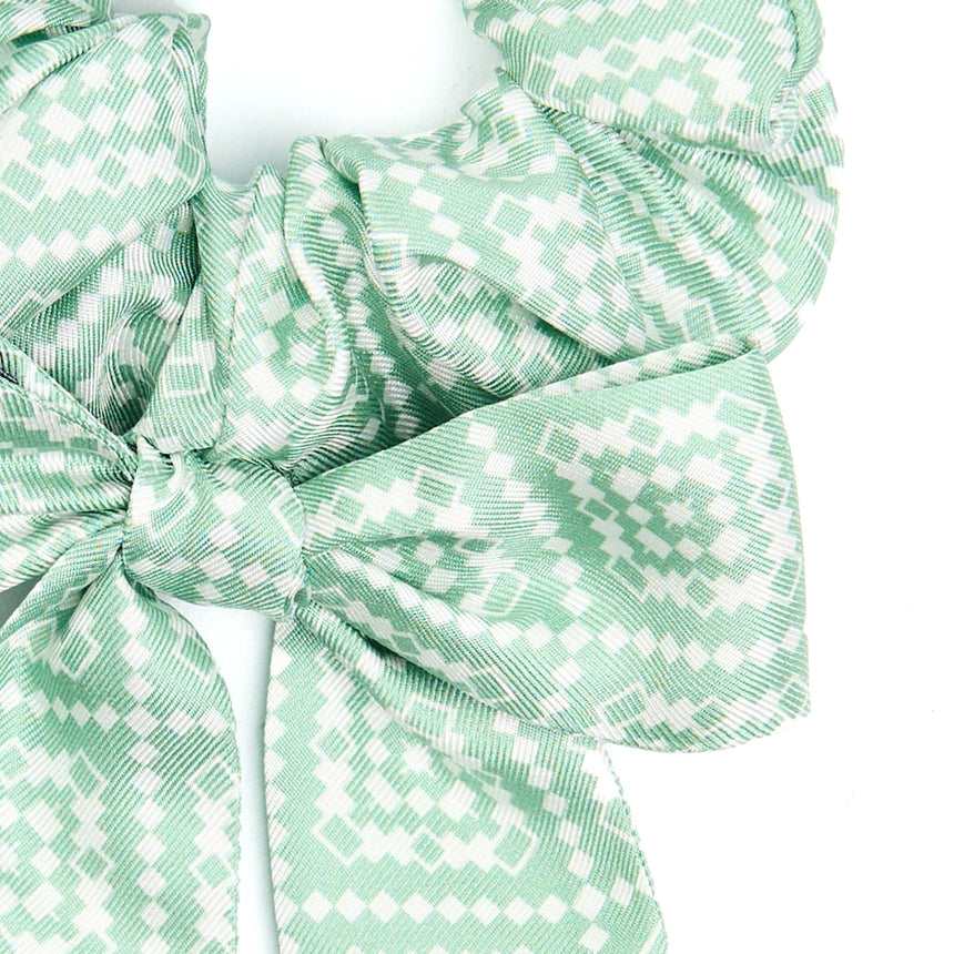 LIGHT GREEN SILK SCRUNCHIE WITH RIBBONS