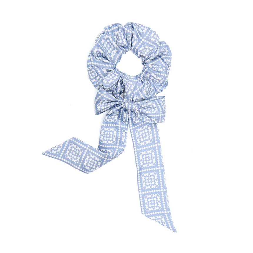 POWDER BLUE SILK SCRUNCHIE WITH RIBBONS