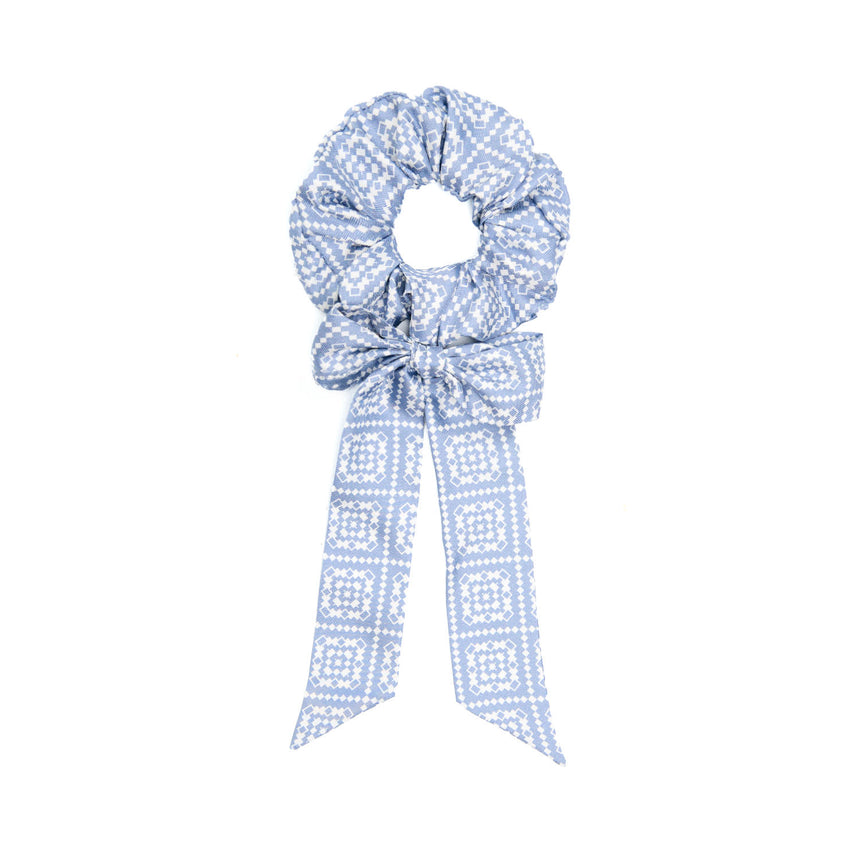 POWDER BLUE SILK SCRUNCHIE WITH RIBBONS