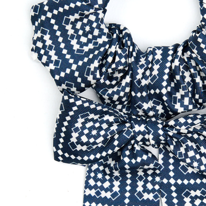 DARK BLUE SILK SCRUNCHIE WITH RIBBONS