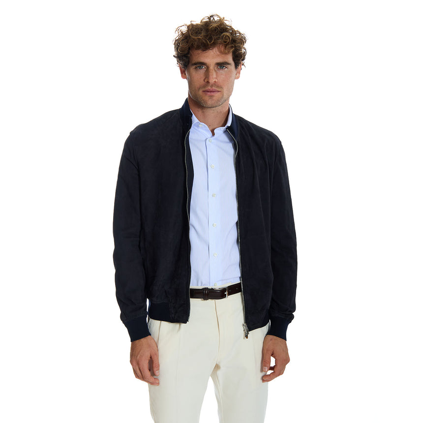 BLUE JACKET IN SUEDE LEATHER