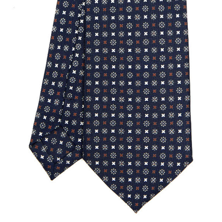 DARK BLUE EXTRA LONG PRINTED SILK TIE
