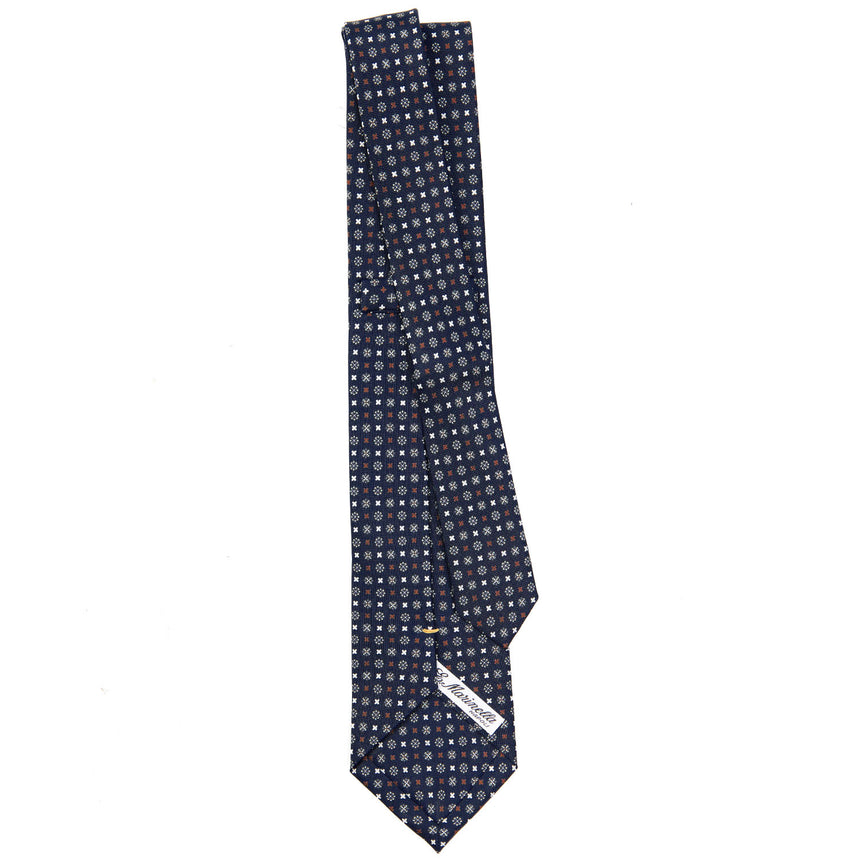 DARK BLUE EXTRA LONG PRINTED SILK TIE