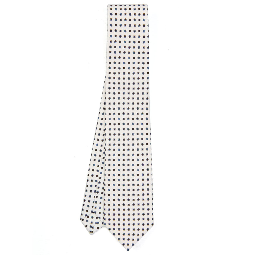 WHITE EXTRA LONG PRINTED SILK TIE