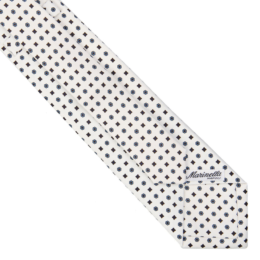 WHITE EXTRA LONG PRINTED SILK TIE