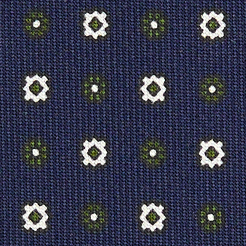 DARK BLUE EXTRA LONG PRINTED SILK TIE