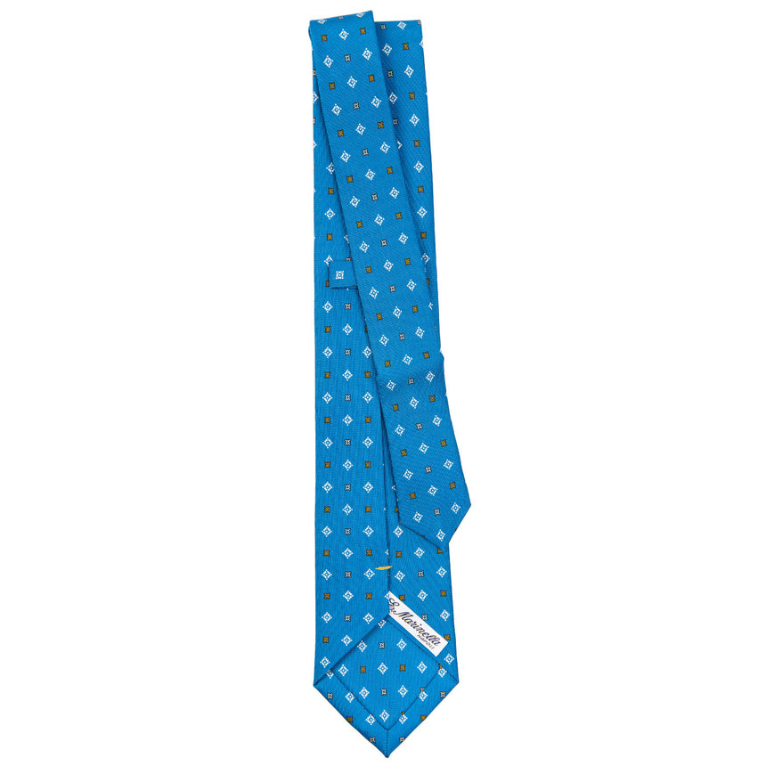 MID BLUE EXTRA LONG PRINTED SILK TIE