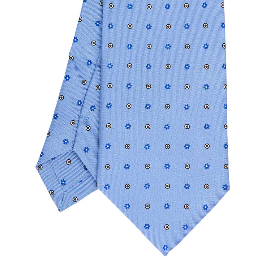 LIGHT BLUE EXTRA LONG PRINTED SILK TIE