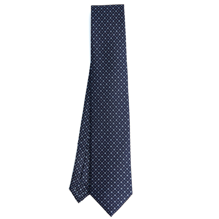 CRAVATTA EXTRA LONG IN SETA STAMPATA BLU SCURO
