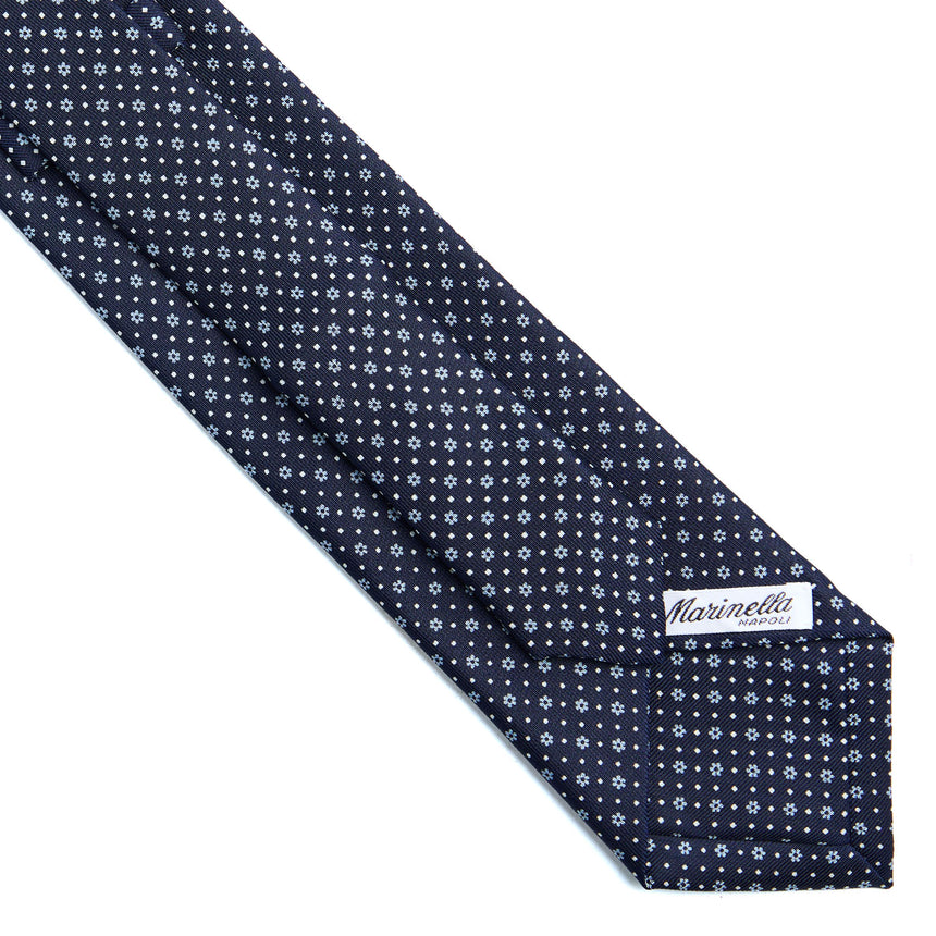 CRAVATTA EXTRA LONG IN SETA STAMPATA BLU SCURO