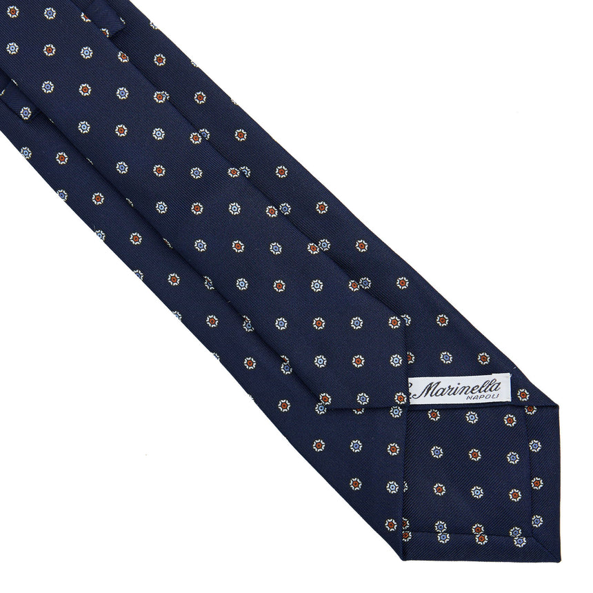 CRAVATTA EXTRA LONG IN SETA STAMPATA BLU SCURO