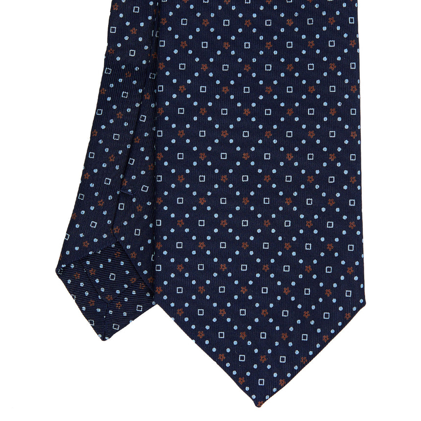 CRAVATTA EXTRA LONG IN SETA STAMPATA BLU SCURO