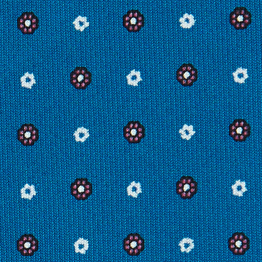 MID BLUE EXTRA LONG PRINTED SILK TIE
