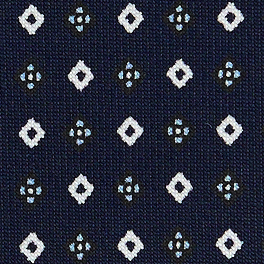 DARK BLUE EXTRA LONG PRINTED SILK TIE