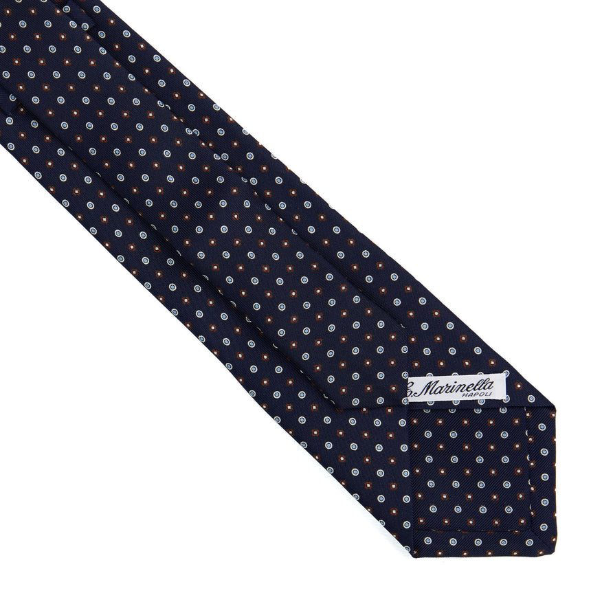 CRAVATTA EXTRA LONG IN SETA STAMPATA BLU SCURO