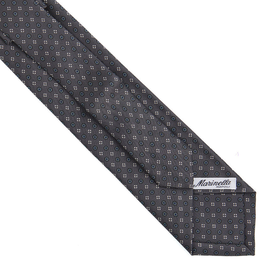 CRAVATTA EXTRA LONG IN SETA STAMPATA GRIGIO SCURO