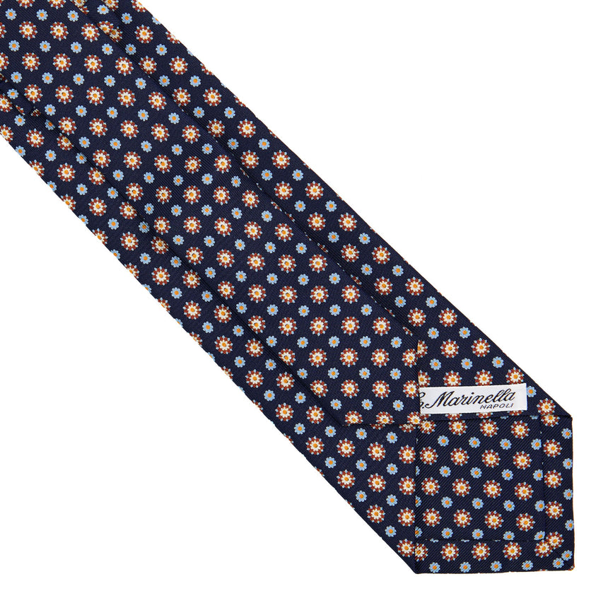 DARK BLUE EXTRA LONG PRINTED SILK TIE