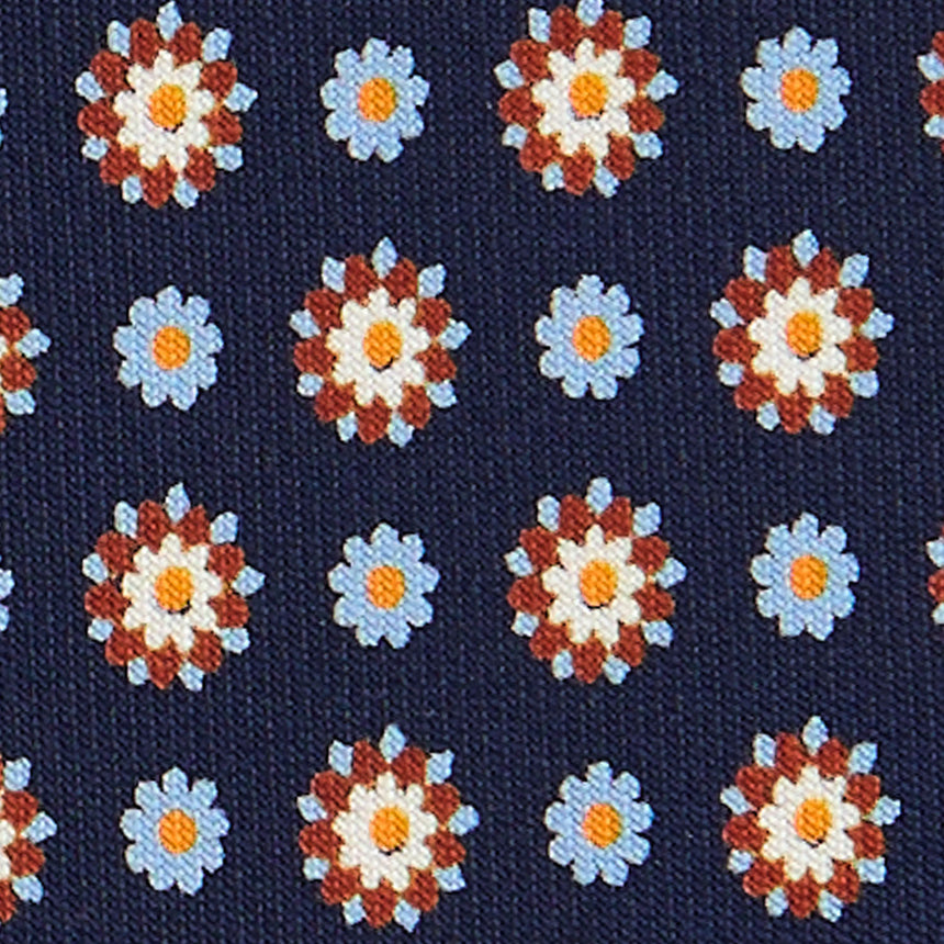 DARK BLUE EXTRA LONG PRINTED SILK TIE