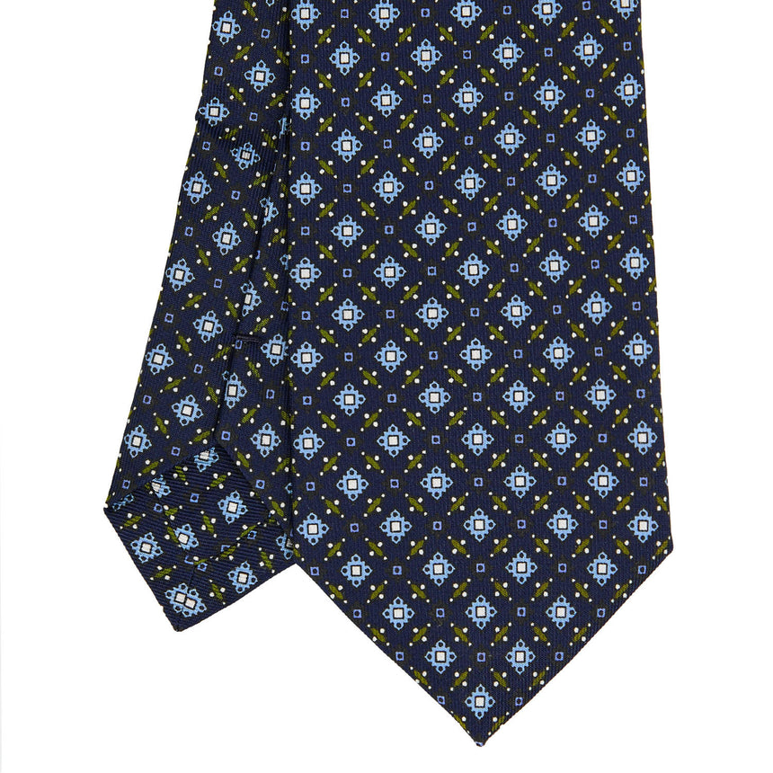 CRAVATTA EXTRA LONG IN SETA STAMPATA BLU SCURO
