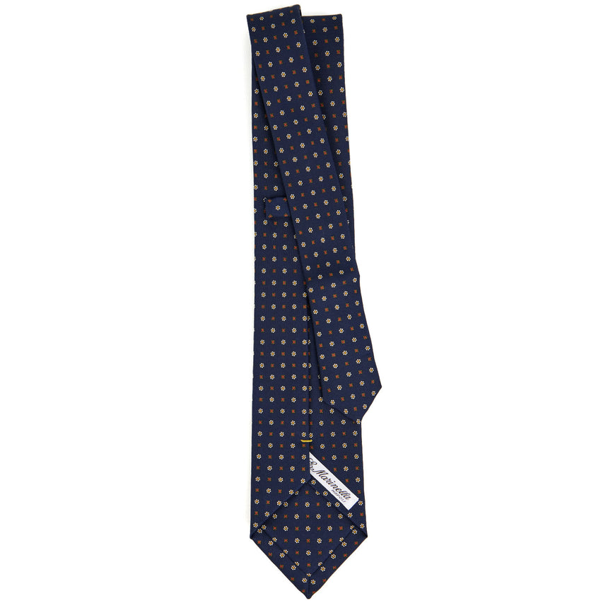 CRAVATTA EXTRA LONG IN SETA STAMPATA BLU SCURO
