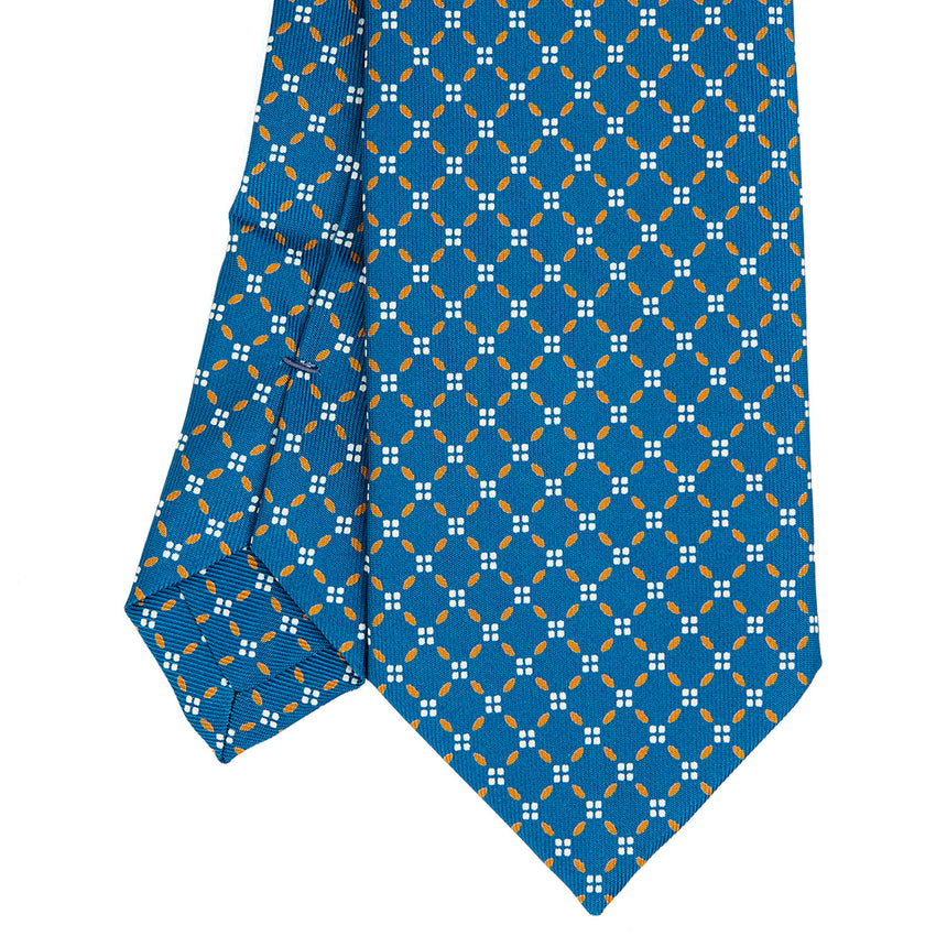 CRAVATTA EXTRA LONG IN SETA STAMPATA BLU MEDIO