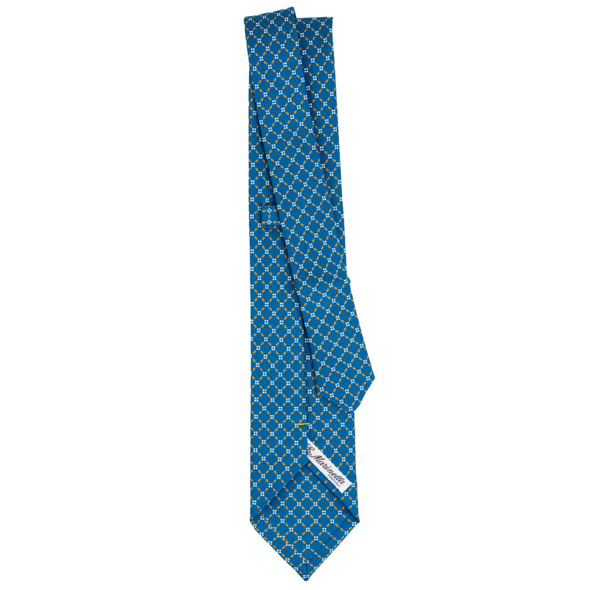 CRAVATTA EXTRA LONG IN SETA STAMPATA BLU MEDIO
