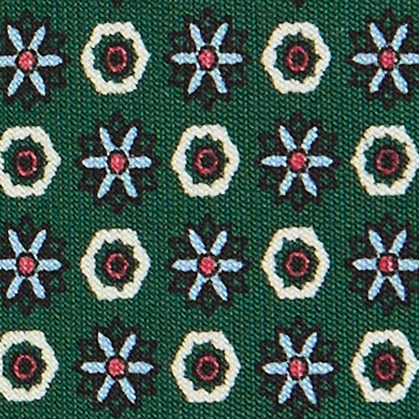 DARK GREEN EXTRA LONG PRINTED SILK TIE