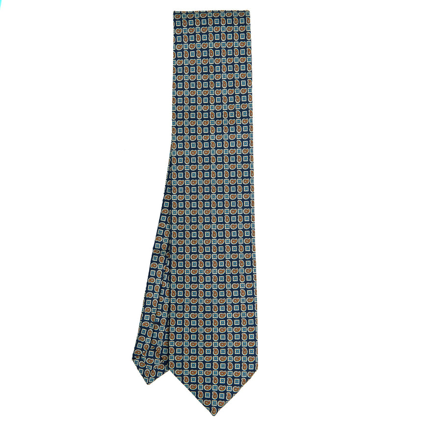 DARK BLUE EXTRA LONG PRINTED SILK TIE