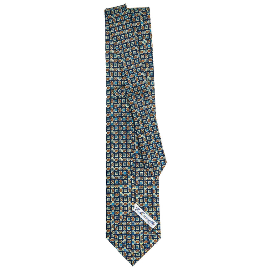 DARK BLUE EXTRA LONG PRINTED SILK TIE