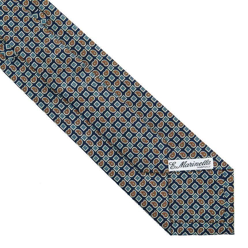 DARK BLUE EXTRA LONG PRINTED SILK TIE