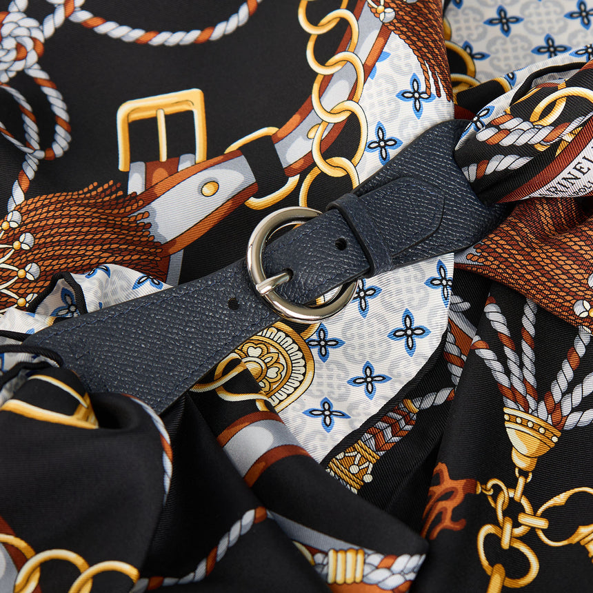 DARK BLUE LEATHER SCARF-BUCKLE