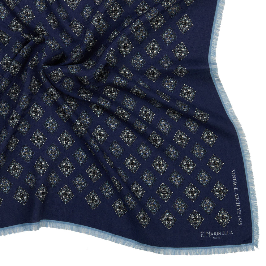 DARK BLUE WOOL, CASHMERE AND SILK SCARF 65