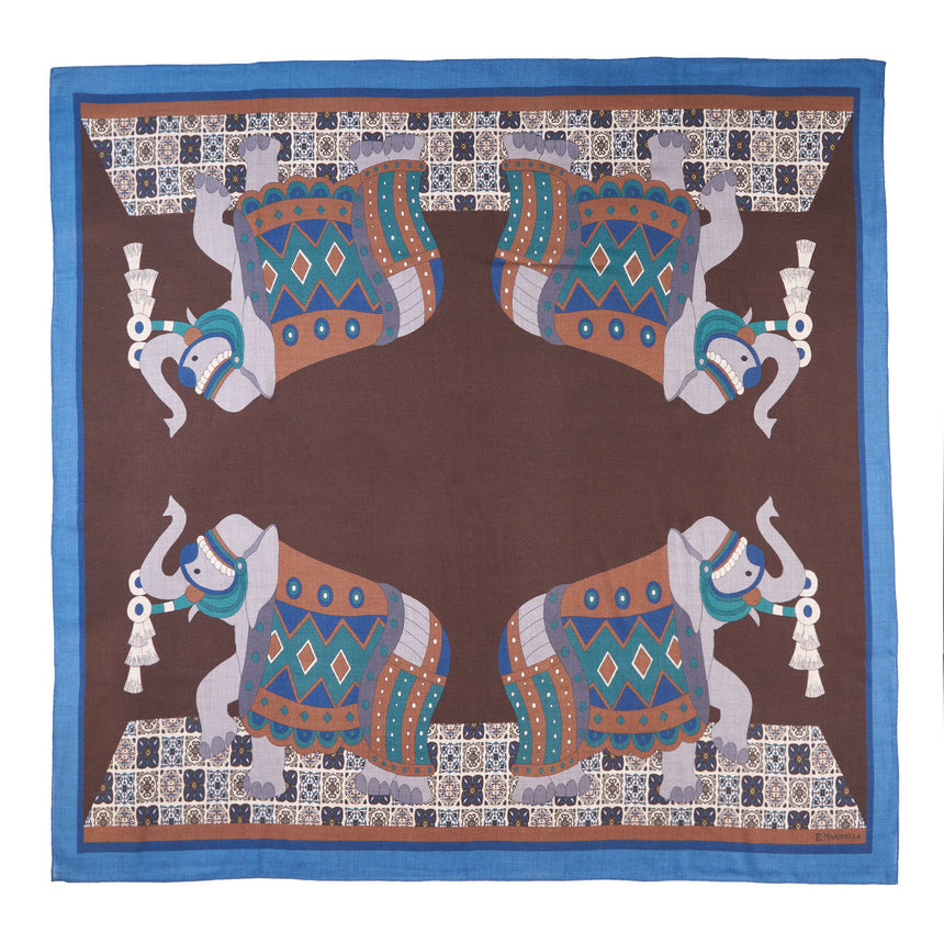 FOULARD BLUETTE E MARRONE SCURO IN LANA