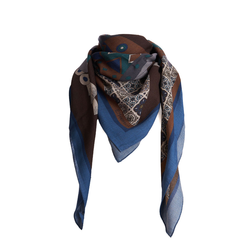 FOULARD BLUETTE E MARRONE SCURO IN LANA