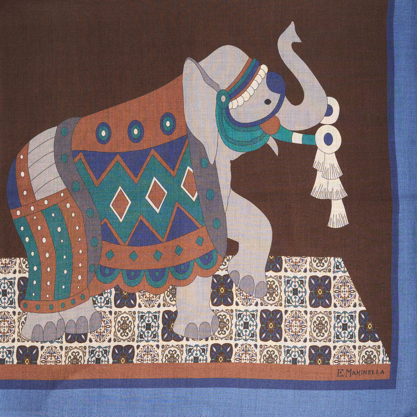 FOULARD BLUETTE E MARRONE SCURO IN LANA