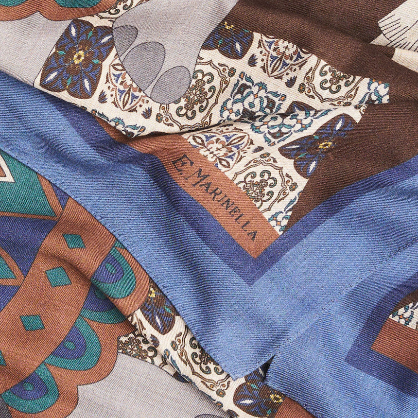FOULARD BLUETTE E MARRONE SCURO IN LANA