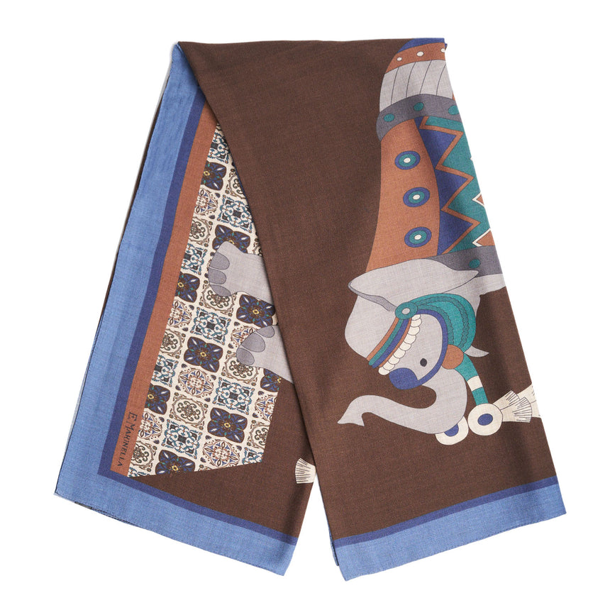 FOULARD BLUETTE E MARRONE SCURO IN LANA