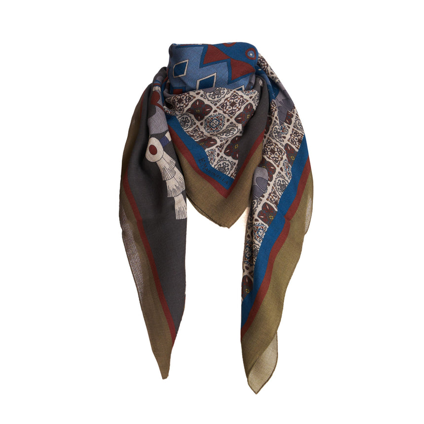 LIGHT GREEN AND GRAY WIDE WOOL SCARF