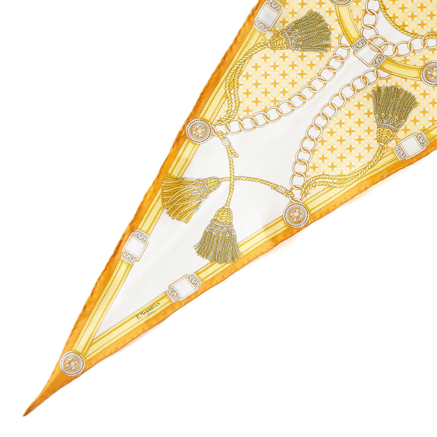 yellow_silk_diamond_shape_scarf_micropattern,_tassels_and_keys_tip_detail
