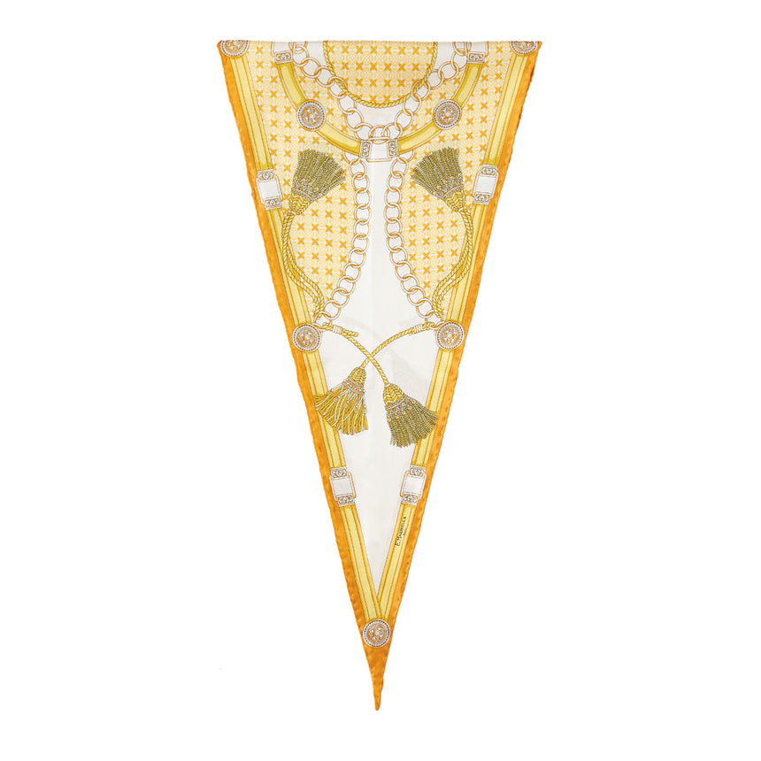 yellow_silk_diamond_shape_scarf_micropattern,_tassels_and_keys_fabric_pattern_detail