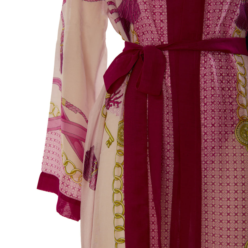 COPRICOSTUME KIMONO IN VOILE DI COTONE E SETA ROSA