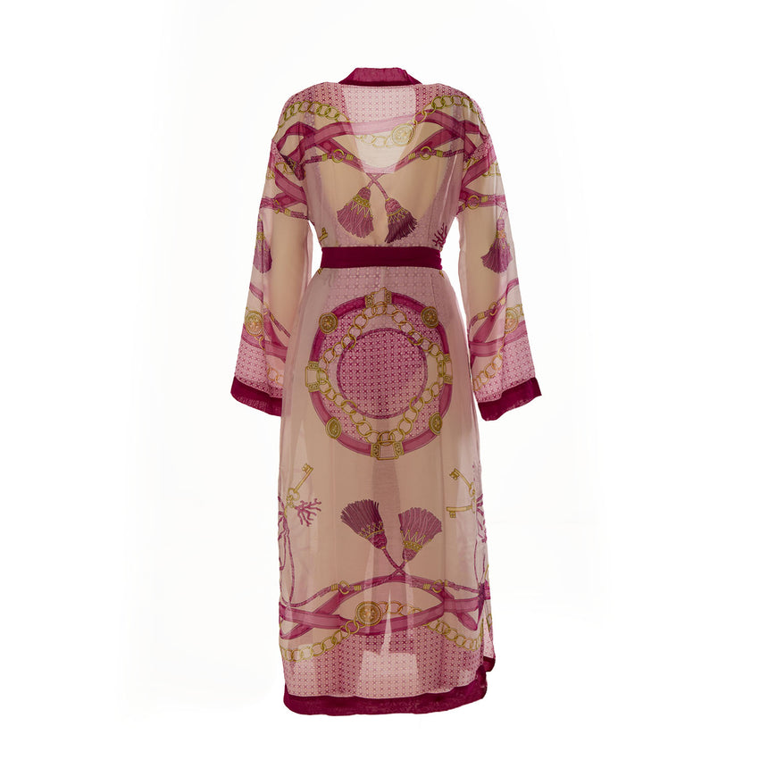 COPRICOSTUME KIMONO IN VOILE DI COTONE E SETA ROSA