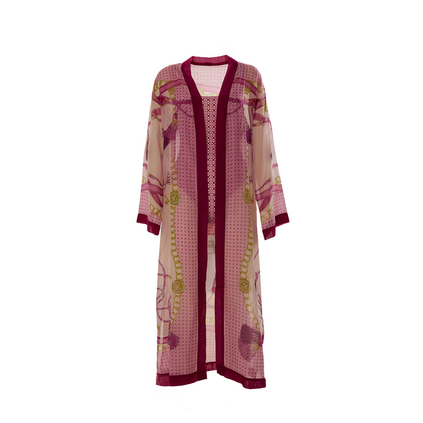 COPRICOSTUME KIMONO IN VOILE DI COTONE E SETA ROSA