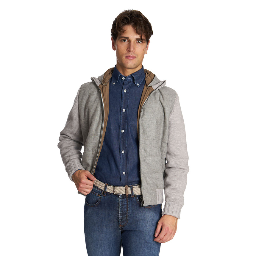 GRAY TRICOT KNITTED BOMBER JACKET