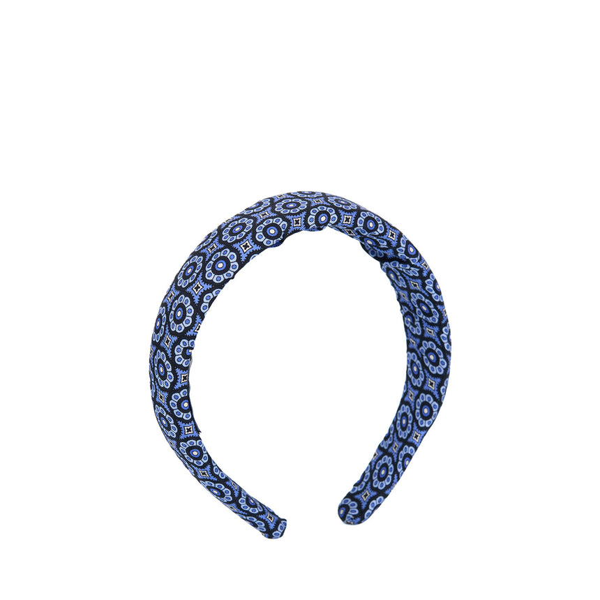 BLUE PRINTED SILK HEADBAND