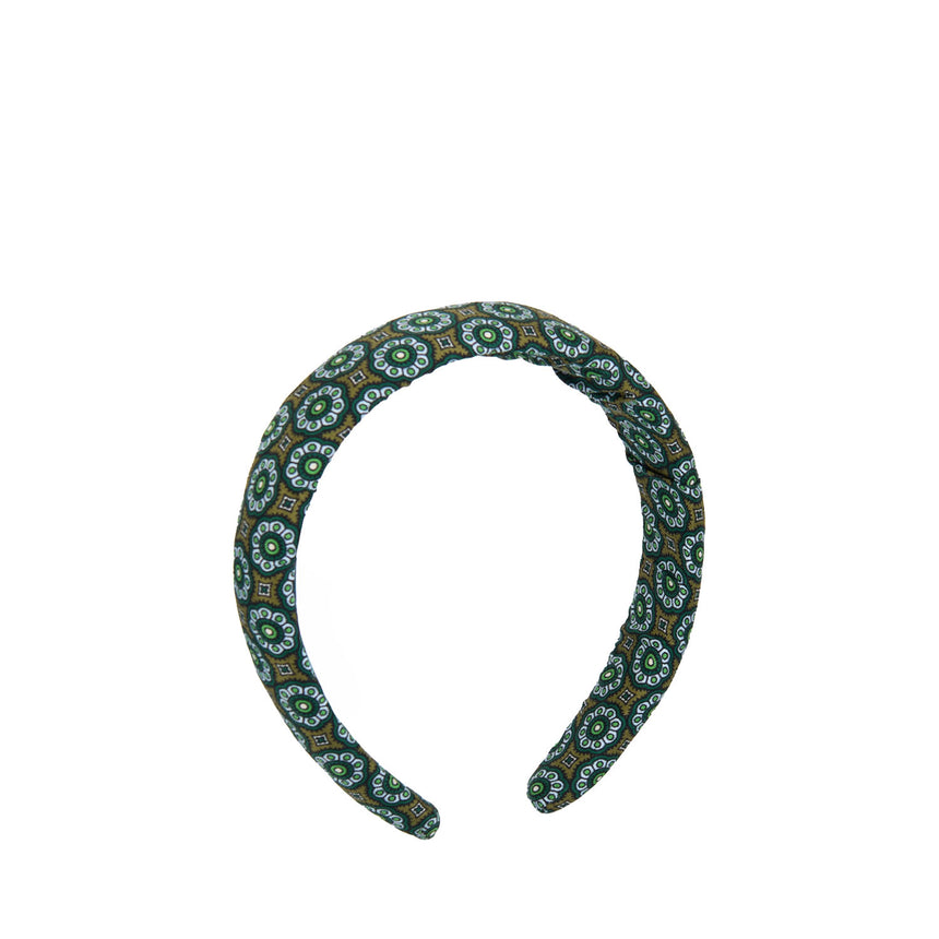 DARK GREEN PRINTED SILK HEADBAND