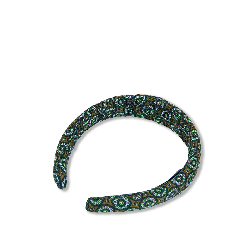 DARK GREEN PRINTED SILK HEADBAND