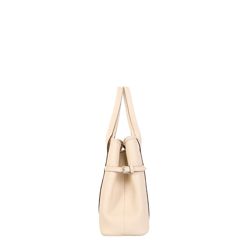BEIGE MIDI TOTE BAG SIDE BUCKLES