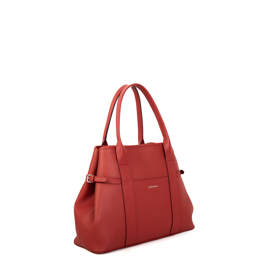 RED MIDI TOTE BAG SIDE BUCKLES