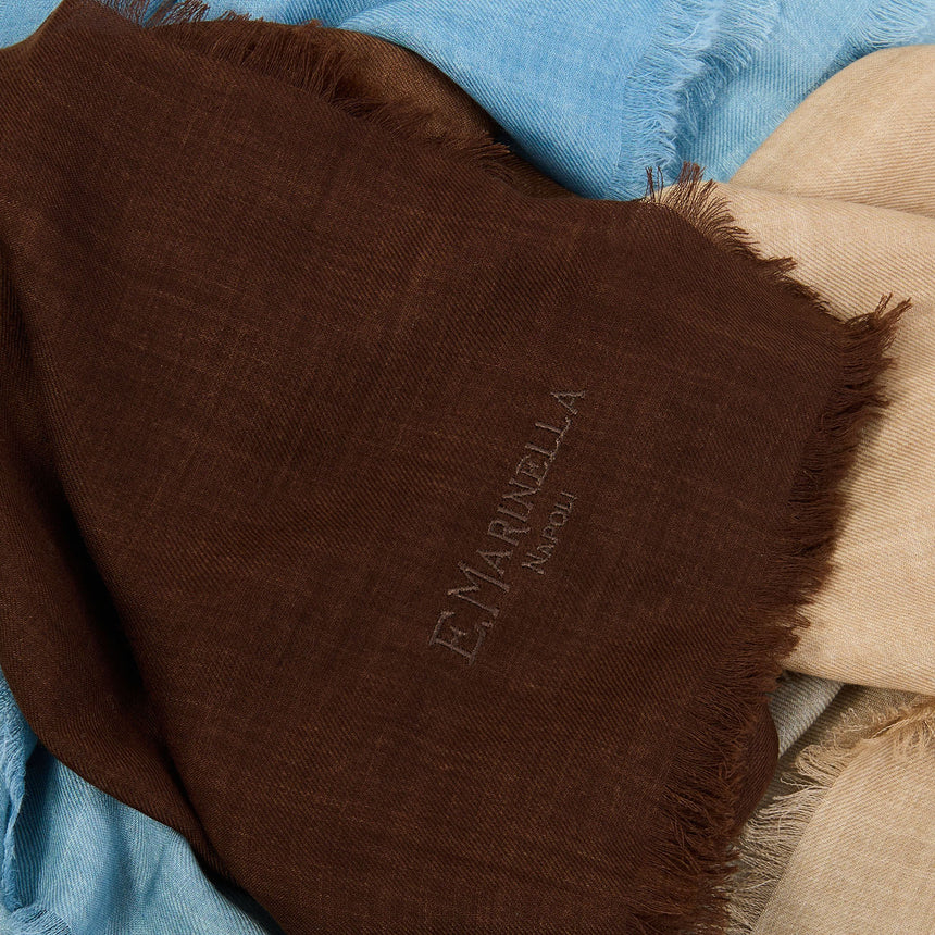 LIGHT BLUE AND BROWN CASHMERE PASHMINA